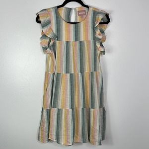 SHOW ME YOUR MUMU Daydream Mini Dress in Sunset Stripe Linen Blend Womens XS